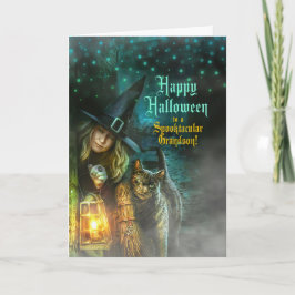 för Grandson Witch och Cat Halloween Helgkort