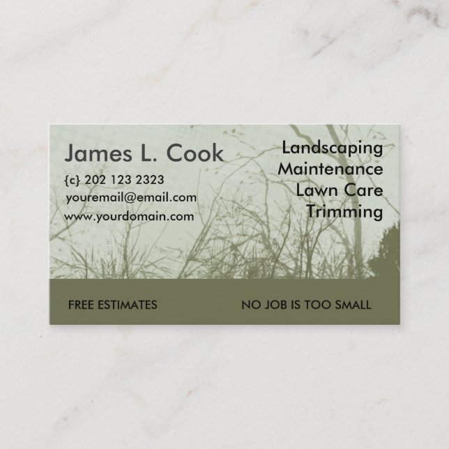 För gräsmattaomsorg för modern elegant grönt visitkort (Framsida)
