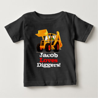 För grävareanpassningsbar för baby gul lastbil för t shirt