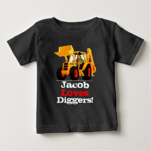 För grävareanpassningsbar för baby gul lastbil t shirt