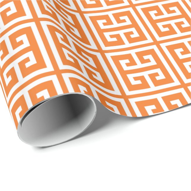 För greknyckel för Tangerine orange mönster Presentpapper (Rullad Hörn)