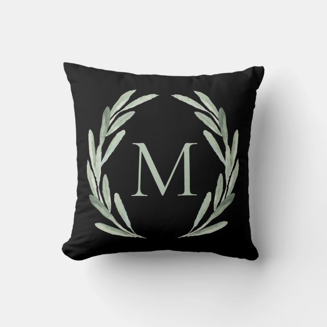 För grenkran för vattenfärg grön olivgrön Monogram Kudde (Framsida)