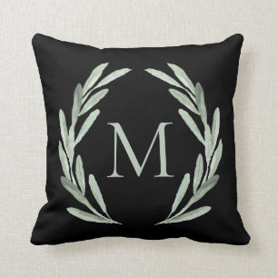 För grenkran för vattenfärg grön olivgrön Monogram Kudde