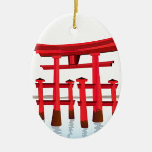 För grindarkitektur för Shinto japansk kultur f Julgransprydnad Keramik