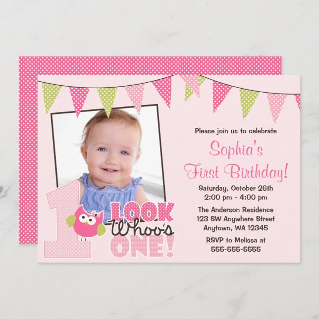 För grön inbjudningar för födelsedag för foto (Fram/baksida)