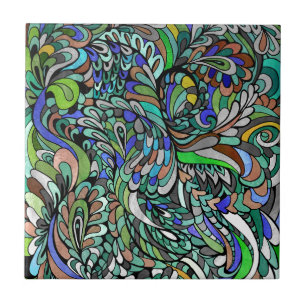 För grön skraj Paisley påfågelmultifärgad fö Kakelplatta
