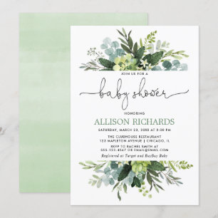 För grönskalövverk för gender neutral baby shower inbjudningar