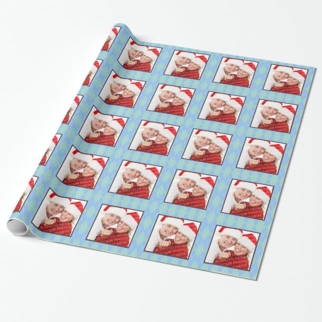 För grönt helgdag för foto argylemönster för presentpapper (Utrullad)