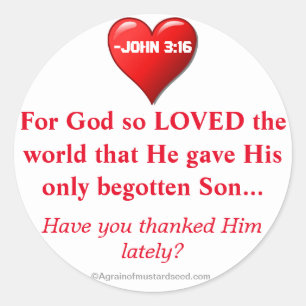 För Gud så älskad världen John 3:16 Runt Klistermärke
