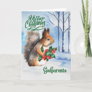 för gudföräldrar jul ekorre vinter skog helgkort