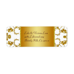 För guld & blom- bröllopMonogram för vit Returadress Etikett