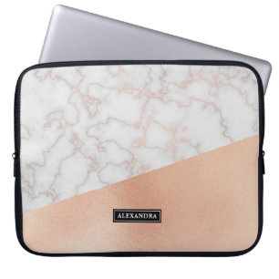 För guld- & marmorpersonlig för Faux rosa laptop Fodral
