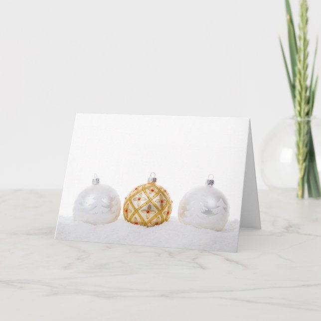 För guld- röd blomma julBauble för vit i snö Helgkort (Framsida)