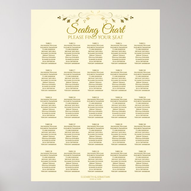 För guldkräm för 25 bord kartlägger elegant poster (Framsidan)