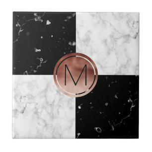 För guldsvart för elegant monogram rosa marmor f kakelplatta