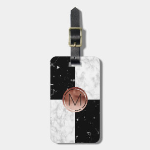 För guldsvart för elegant monogram rosa marmor för bagagebricka