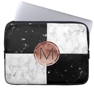 För guldsvart för elegant monogram rosa marmor för laptop sleeve