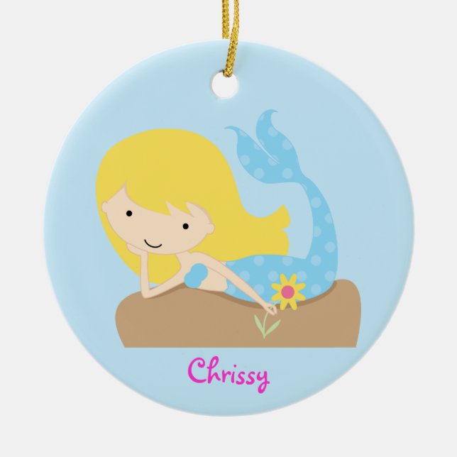 För gullig beställnings- prydnad blåttsjöjungfru julgransprydnad keramik (Framsidan)