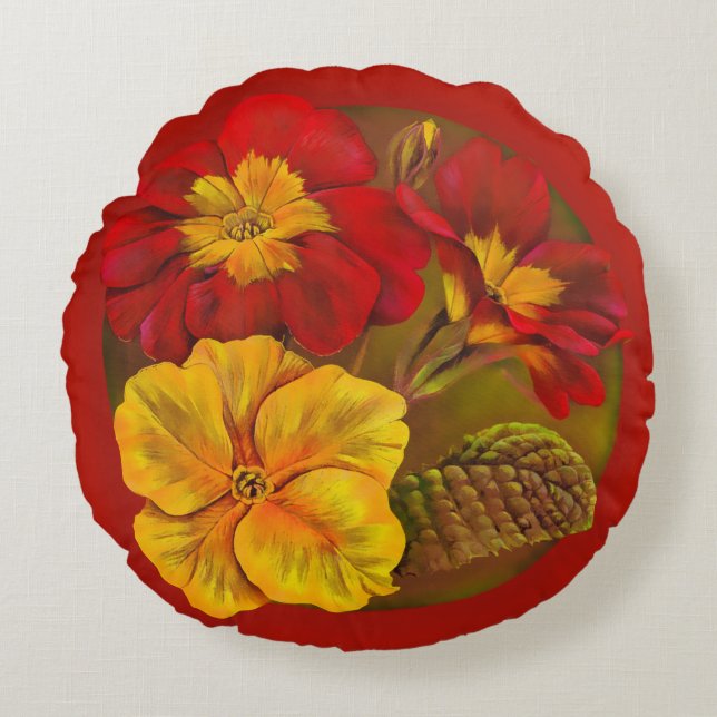 För gultgrönt för Primrose röd dekorativ kudde (Framsidan)