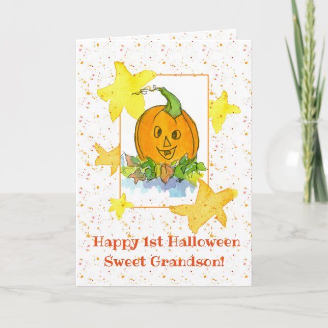 För Halloween för lycklig första pumpa sonson Kort (Framsida)