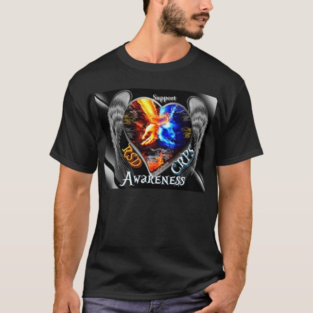 För händerhjärta för RSD CRPS bevingad flamma Tee Shirt (Framsida)