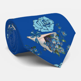 För hans Mörk blått Rustic Ro Valentine Blommigt Slips