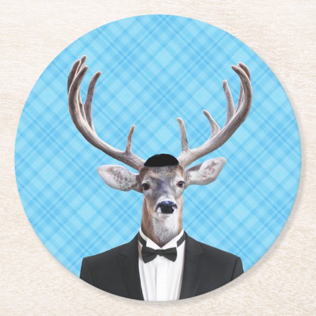 För Hanukkah för rolig Yarmulke lycklig pläd för Underlägg Papper Rund (Framsidan)