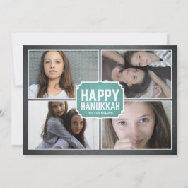 För Hanukkah för svart tavla blått inramat kort