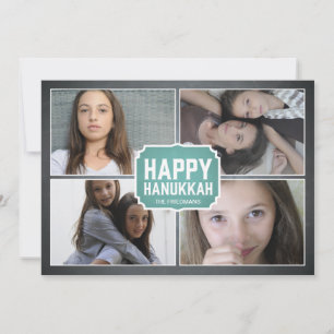 För Hanukkah för svart tavla blått inramat kort