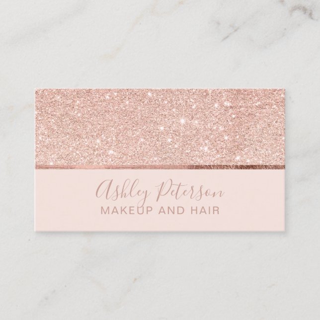 För hårmakeup för rosa guld- glitter rosa visitkort (Framsida)