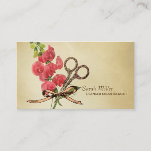 för hårstylist för vintage blommigten scissors visitkort