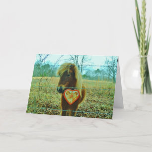 För hästvalentin för miniatyr brun hjärta helgkort