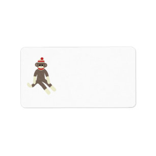 för hattadress för sock monkey röd etikett adressetikett