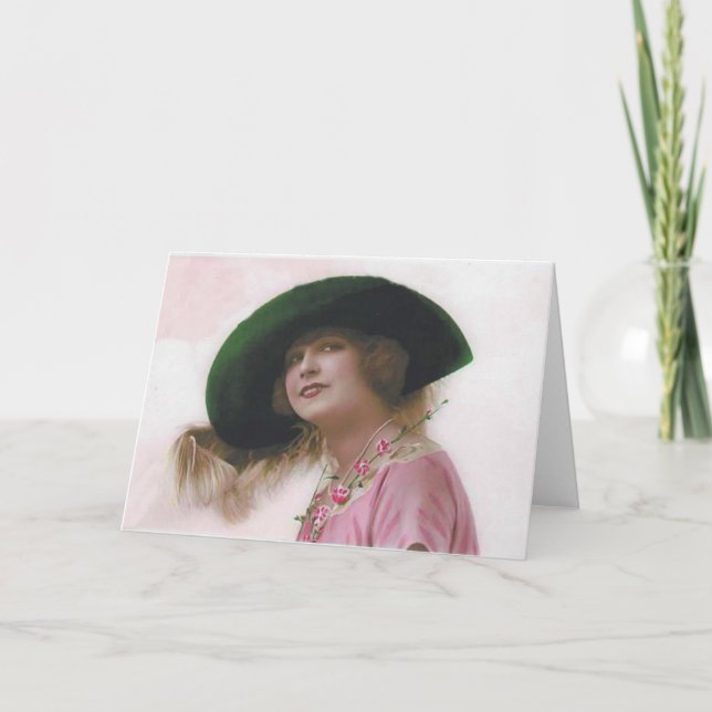 För hatthälsning för älskvärd dam stort grönt kort (Framsida)