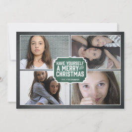 För helgdagfoto för svart tavla grönt inramat kort