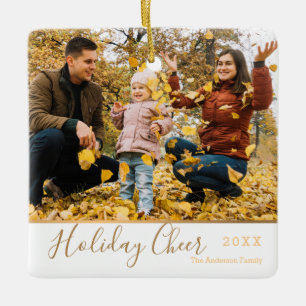 För helgdagjubel för vit elegantt foto för guld julgransprydnad keramik