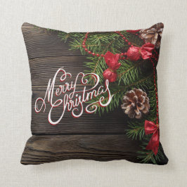 För helgdagträ för god jul lantlig girland kudde