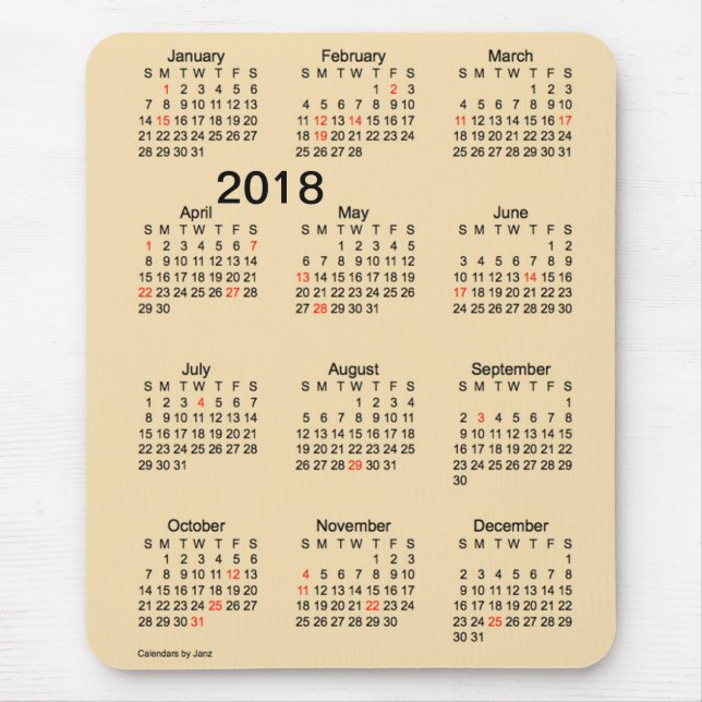 För helgdagvete för stort tryck 2018 kalender vid musmatta (Framsidan)