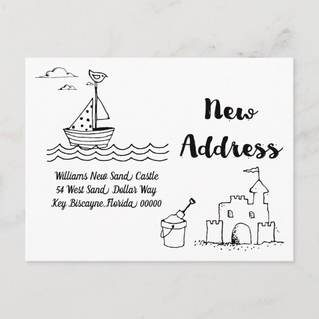 För hemadressstrand för vi har flyttat nytt slott meddelande vykort (Framsida)