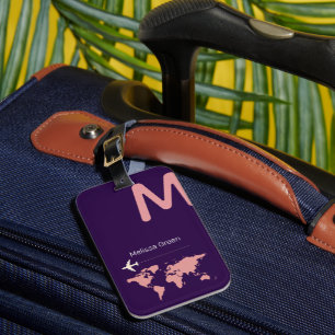 för henne, ett fint monogram/lila resa bagagebricka