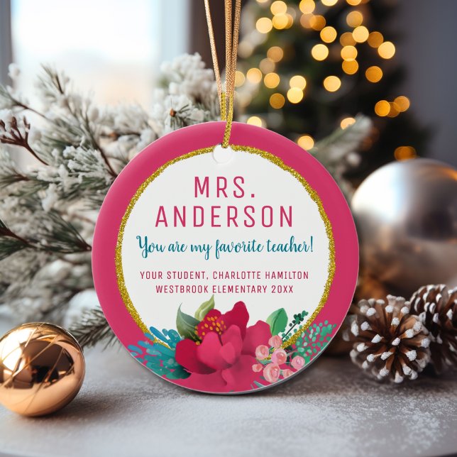 För hennes favoritlärares Rosa vid jul Julgransprydnad Keramik (Skapare uppladdad)