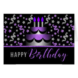för hennes födelsedagskummel Purp och Silver Faux  Hälsningskort