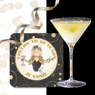 För hennes Guld Black Cheers till 60 Fabulous Birt Underlägg Papper Kvadrat