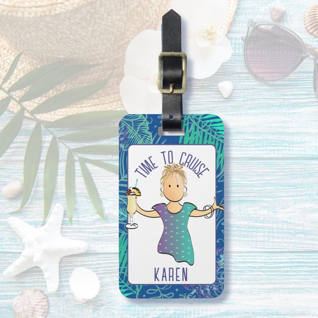 För hennes Tecknad Tropical Beach Cruise Bagagebricka (Skapare uppladdad)
