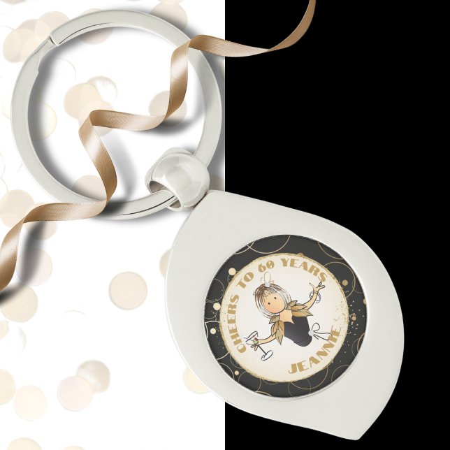 För hennes turer till 60 Tecknader Funny 60:e föde Swirl Silverfärgad Nyckelring (Skapare uppladdad)