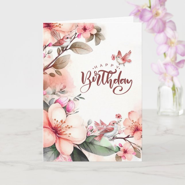 for Her Birthday Botanical with Peach Magnolias Kort (Orkide)