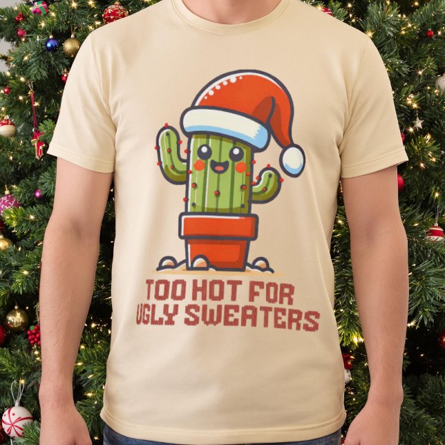 För Hett för Ugly Sweaters jul Cactus Kawaii T Shirt (o Hot For Ugly Sweaters Christmas Cactus Kawaii.)