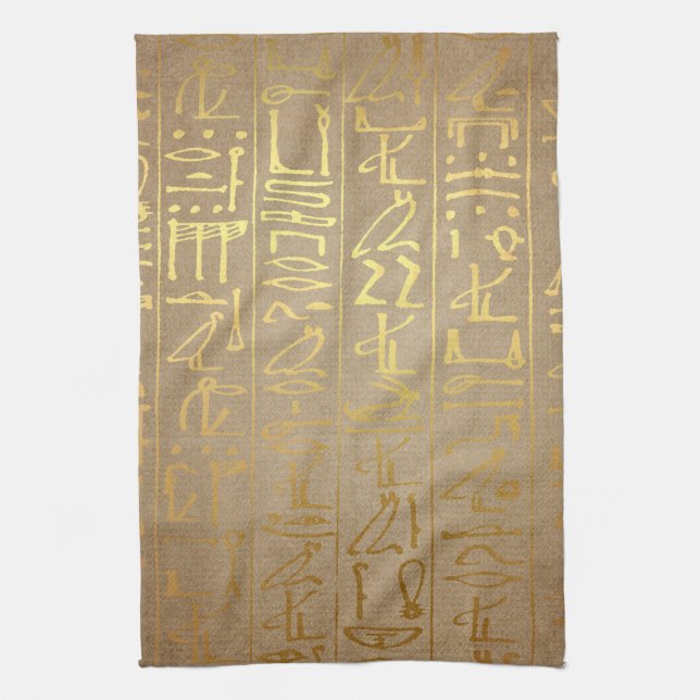 För Hieroglyphicspapper för vintage guld- Kökshandduk (Vertikal)