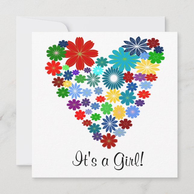 För hjärtababy shower för primär färg blom- inbjudningar (Framsida)