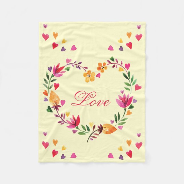 För hjärtakran för vattenfärg blom- kärlek fleecefilt (Framsidan)